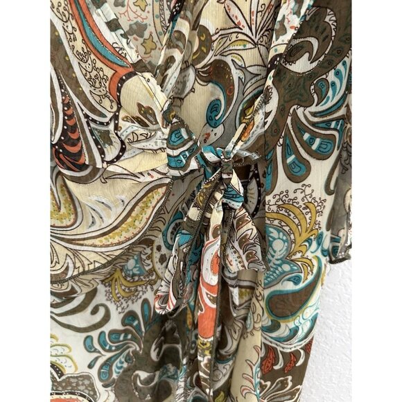 C.F Collection Womens V-Neck Wrap Tunic XL Multi Paisley Sheer Asymmetrical Hem - Picture 2 of 7